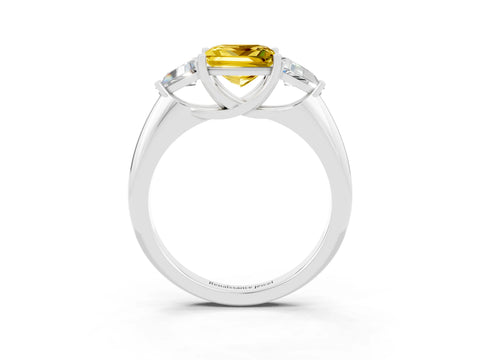 White gold Three-Stone Princess Cut Cut Diamond Ring with Trillion Side Stones and Four-Prong Setting_3
