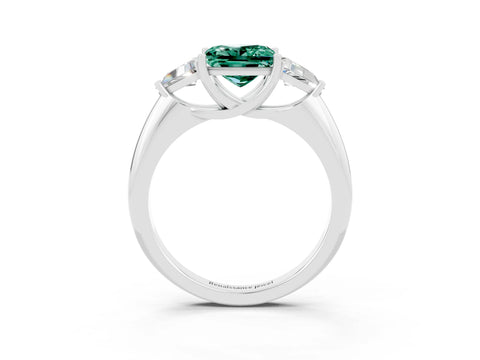 White gold Three-Stone Princess Cut Cut Diamond Ring with Trillion Side Stones and Four-Prong Setting_3