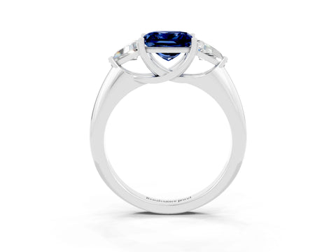 White gold Three-Stone Princess Cut Cut Diamond Ring with Trillion Side Stones and Four-Prong Setting_3