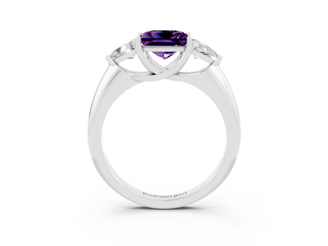 White gold Three-Stone Princess Cut Cut Diamond Ring with Trillion Side Stones and Four-Prong Setting_3
