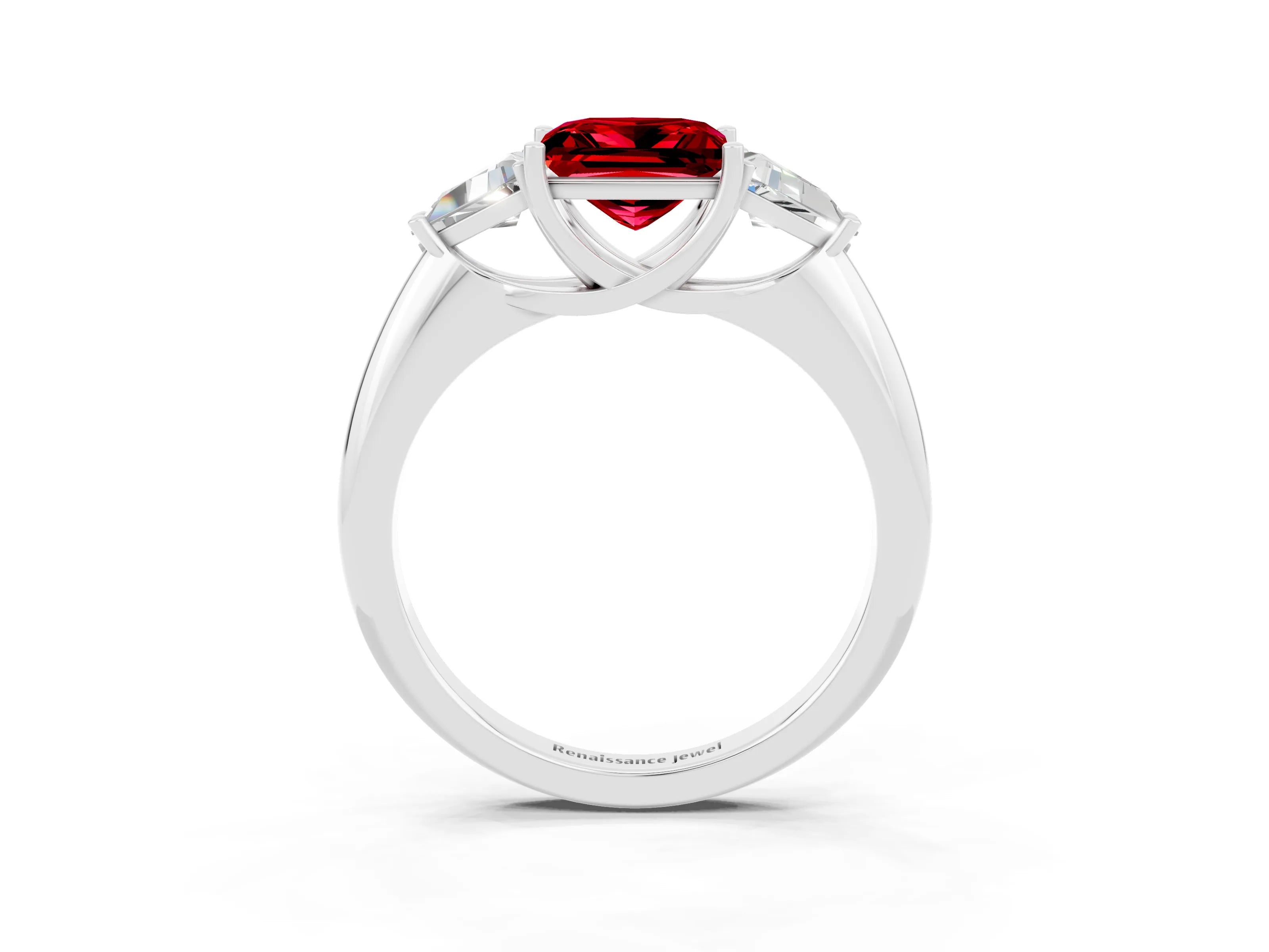 White gold Three-Stone Princess Cut Cut Diamond Ring with Trillion Side Stones and Four-Prong Setting_3