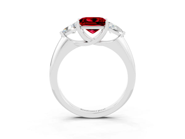 White gold Three-Stone Princess Cut Cut Diamond Ring with Trillion Side Stones and Four-Prong Setting