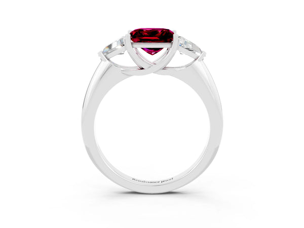 Platinum Three-Stone Princess Cut Cut Diamond Ring with Trillion Side Stones and Four-Prong Setting