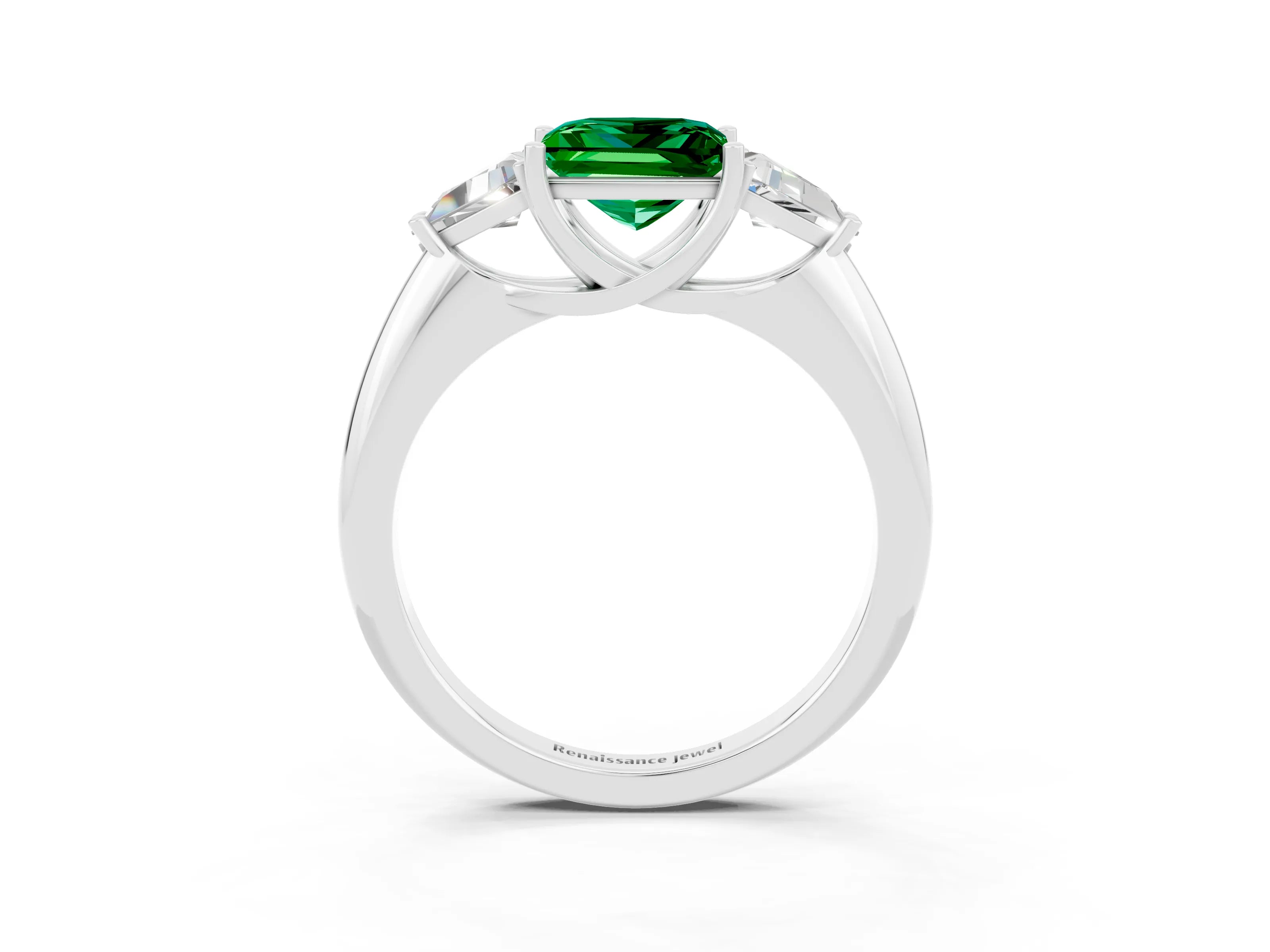 White gold Three-Stone Princess Cut Cut Diamond Ring with Trillion Side Stones and Four-Prong Setting_3