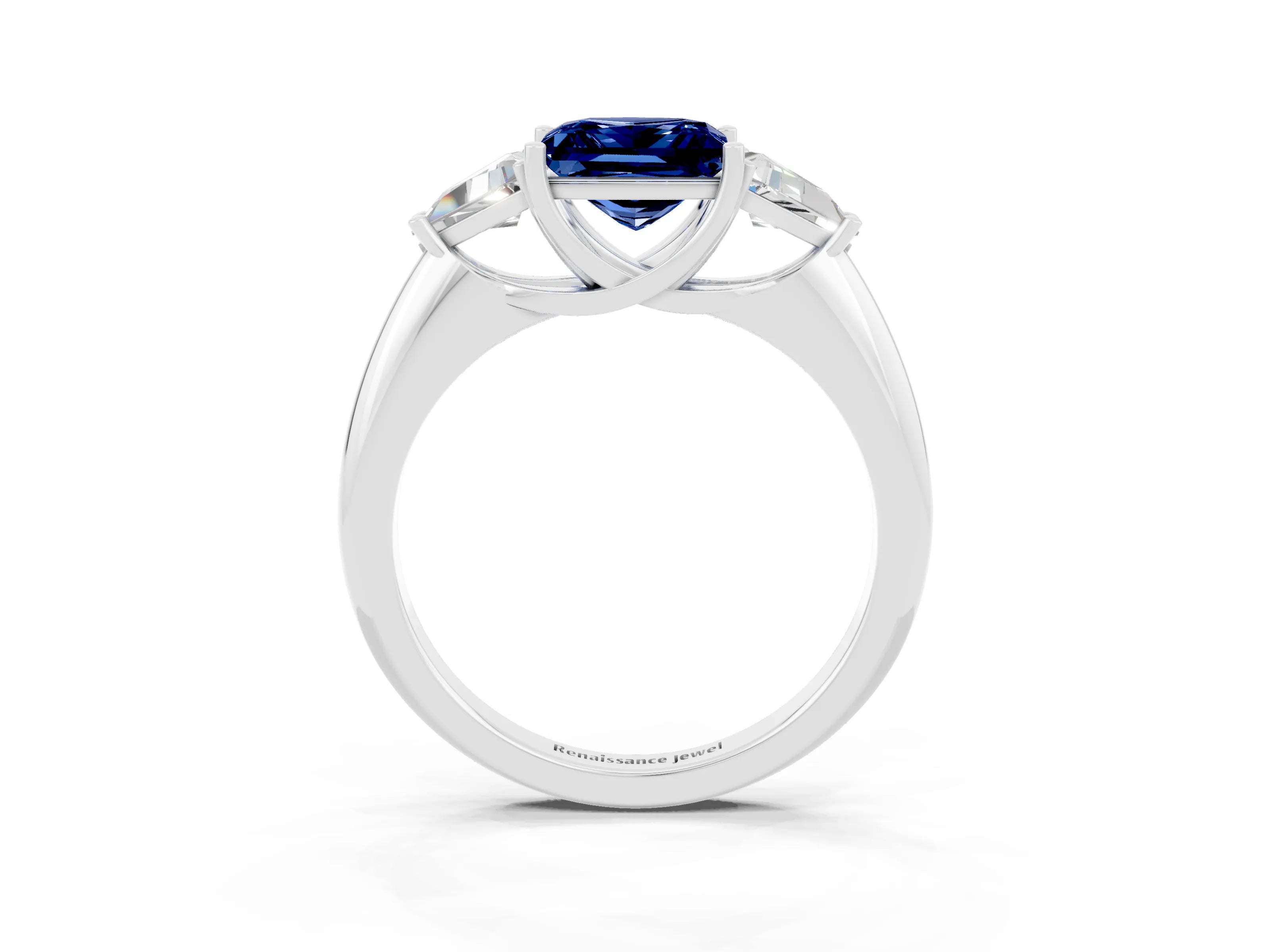 White gold Three-Stone Princess Cut Cut Diamond Ring with Trillion Side Stones and Four-Prong Setting_3