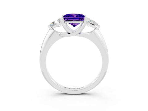 White gold Three-Stone Princess Cut Cut Diamond Ring with Trillion Side Stones and Four-Prong Setting_3