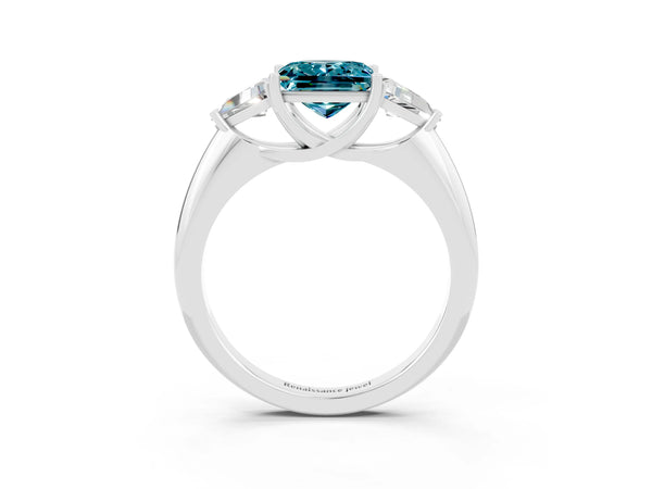 Platinum Three-Stone Princess Cut Cut Diamond Ring with Trillion Side Stones and Four-Prong Setting