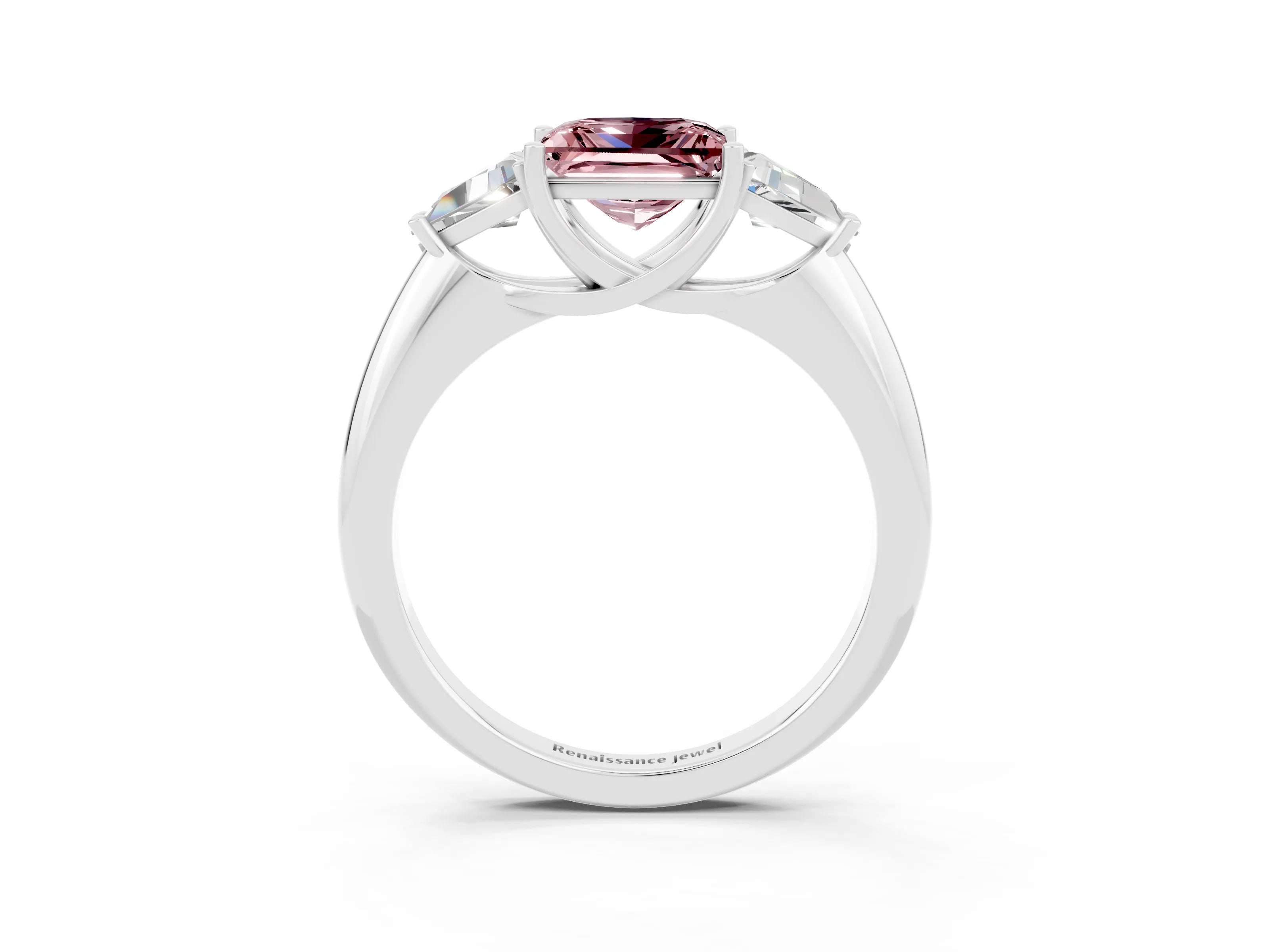 White gold Three-Stone Princess Cut Cut Diamond Ring with Trillion Side Stones and Four-Prong Setting_3