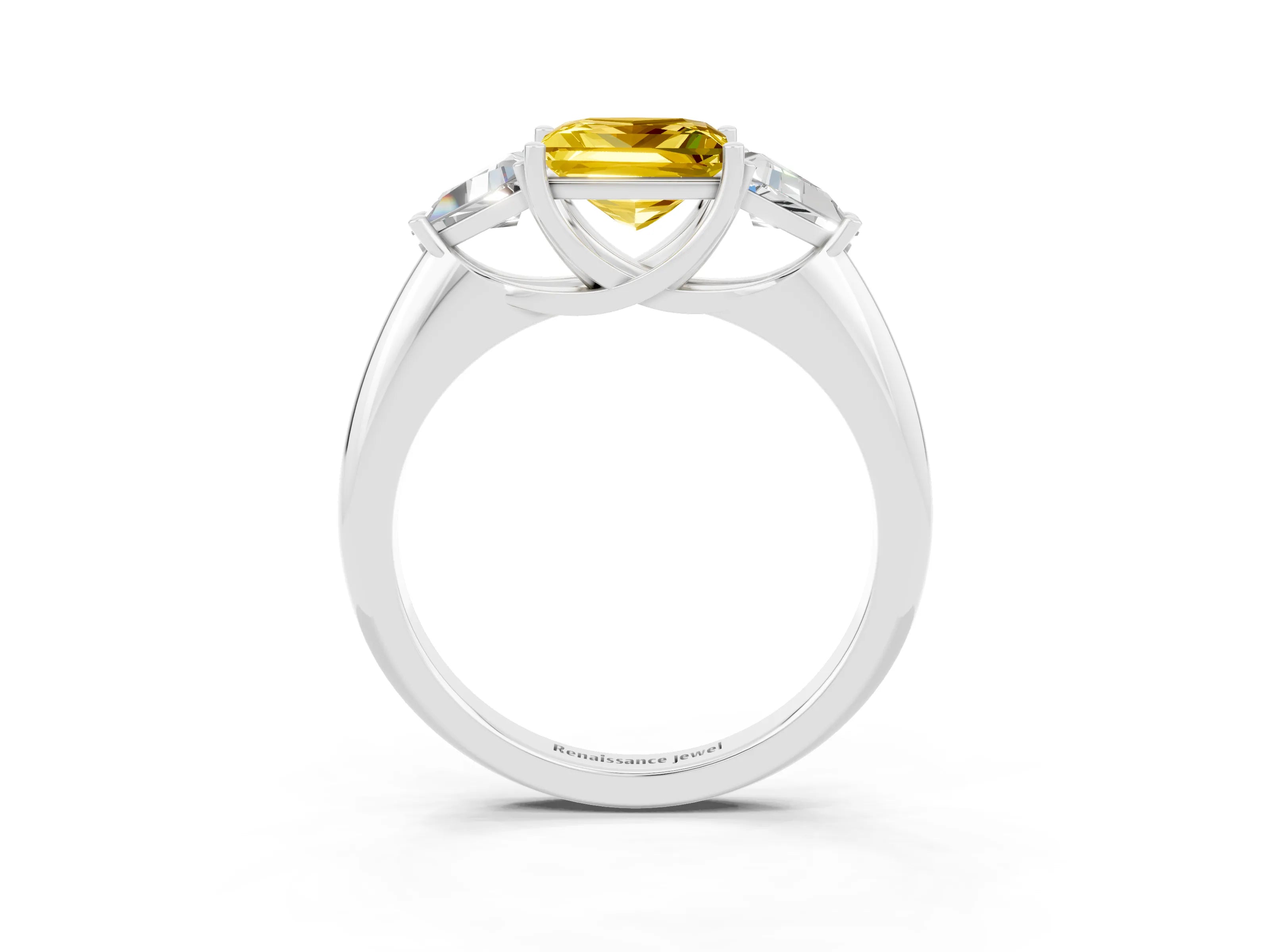 White gold Three-Stone Princess Cut Cut Diamond Ring with Trillion Side Stones and Four-Prong Setting_3