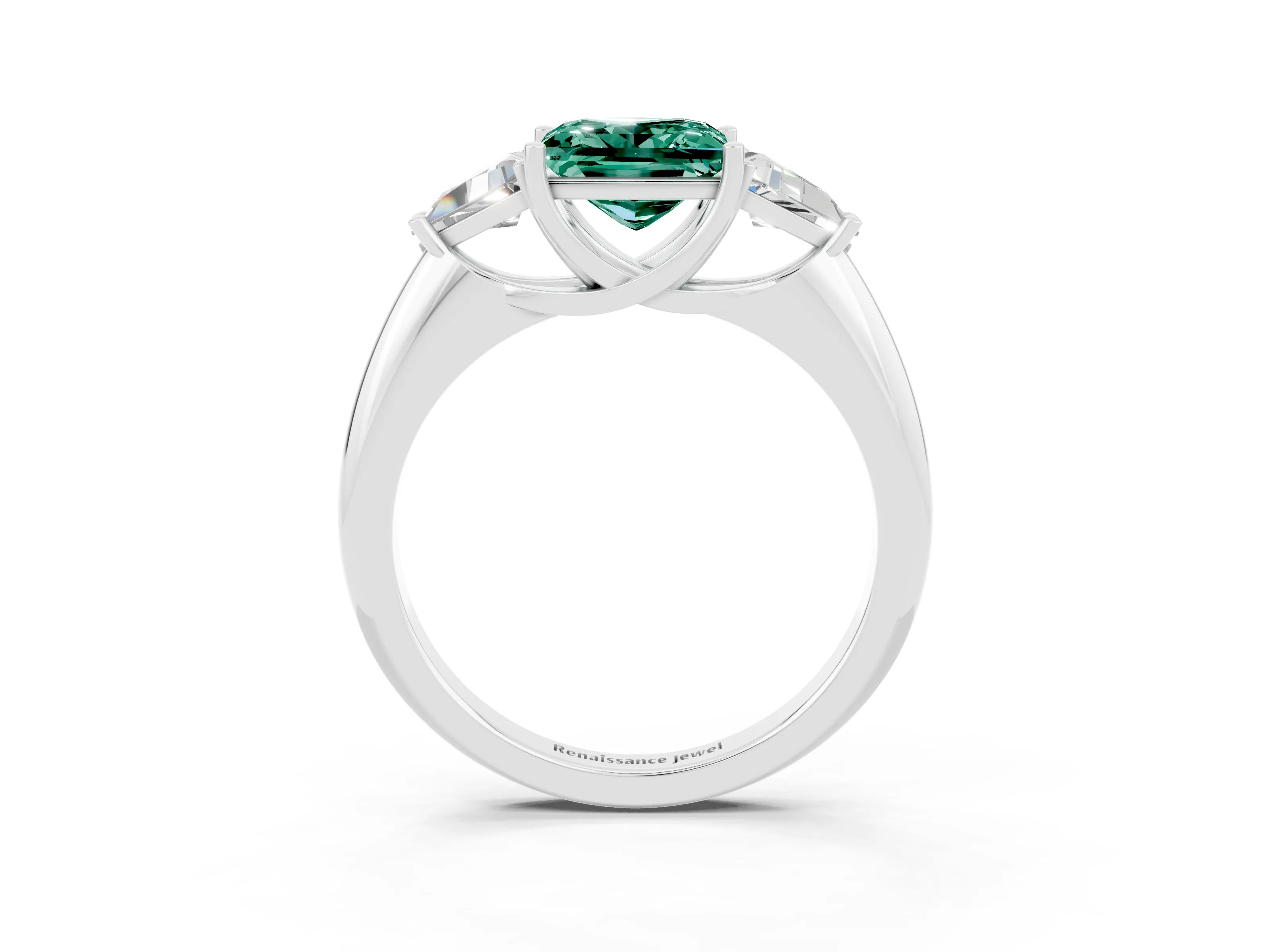 White gold Three-Stone Princess Cut Cut Diamond Ring with Trillion Side Stones and Four-Prong Setting_3