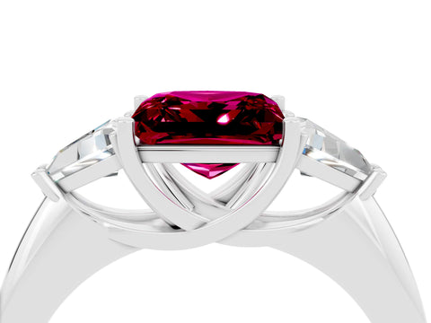 White gold Three-Stone Princess Cut Cut Diamond Ring with Trillion Side Stones and Four-Prong Setting_4