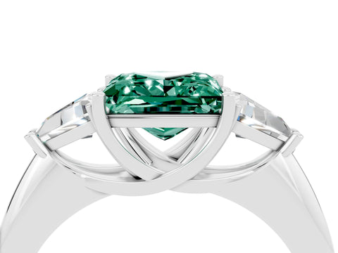 White gold Three-Stone Princess Cut Cut Diamond Ring with Trillion Side Stones and Four-Prong Setting_4