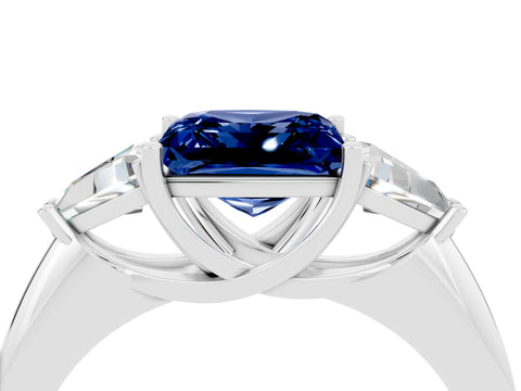 White gold Three-Stone Princess Cut Cut Diamond Ring with Trillion Side Stones and Four-Prong Setting_4