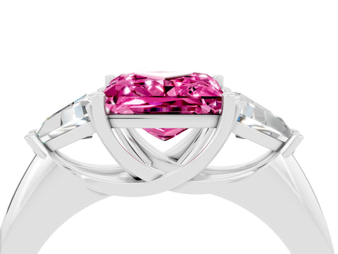 White gold Three-Stone Princess Cut Cut Diamond Ring with Trillion Side Stones and Four-Prong Setting_4