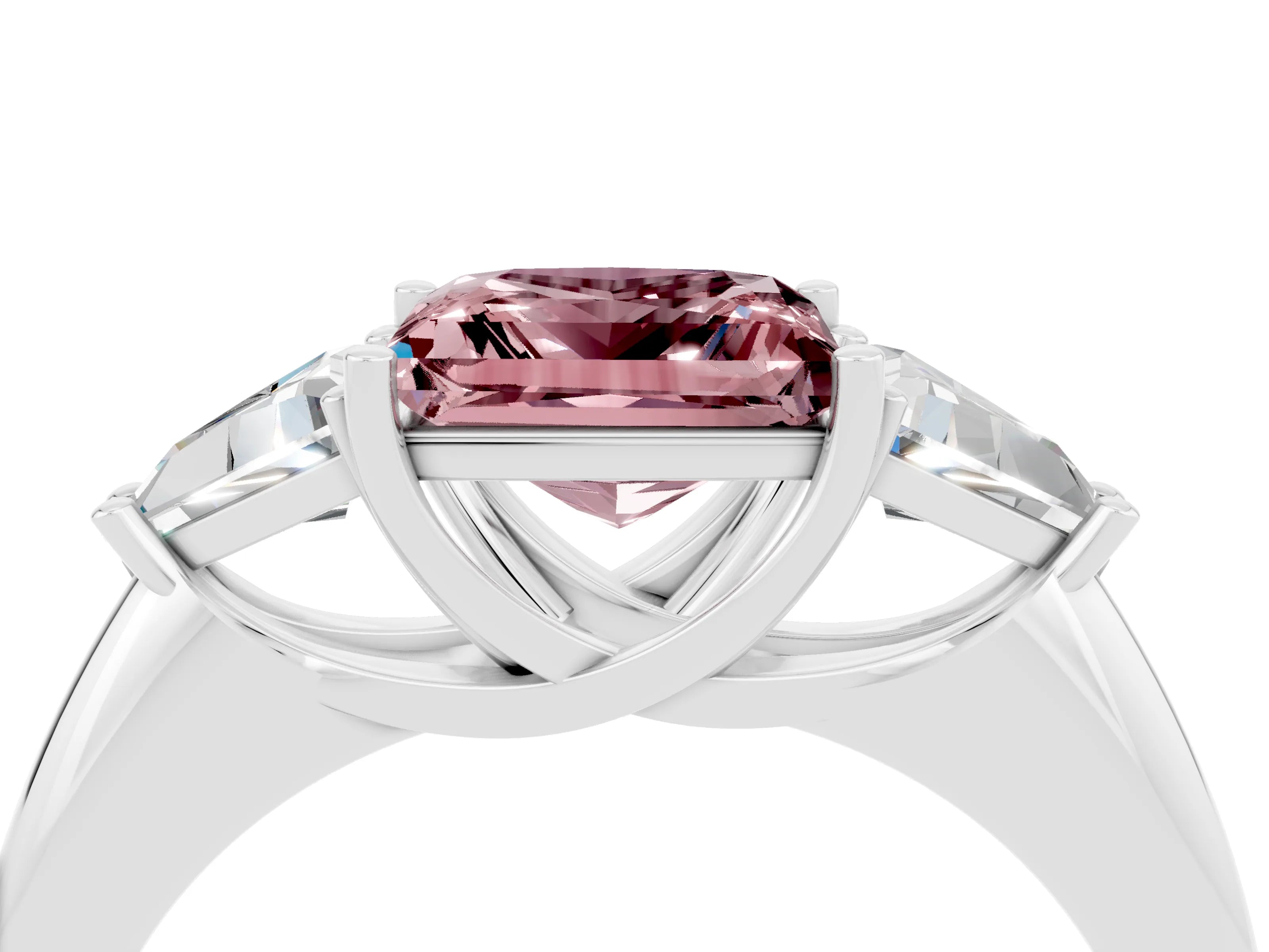 White gold Three-Stone Princess Cut Cut Diamond Ring with Trillion Side Stones and Four-Prong Setting_4