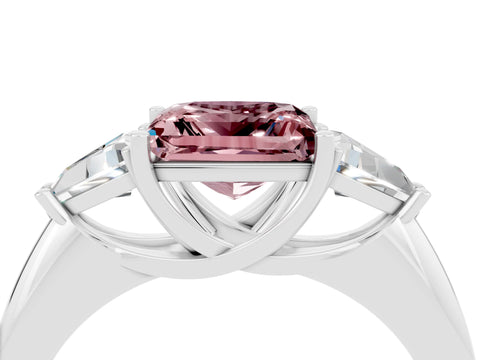 White gold Three-Stone Princess Cut Cut Diamond Ring with Trillion Side Stones and Four-Prong Setting_4