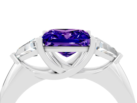 White gold Three-Stone Princess Cut Cut Diamond Ring with Trillion Side Stones and Four-Prong Setting_4
