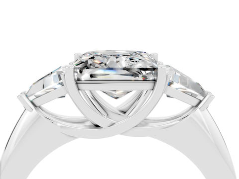 White gold Three-Stone Princess Cut Cut Diamond Ring with Trillion Side Stones and Four-Prong Setting_4