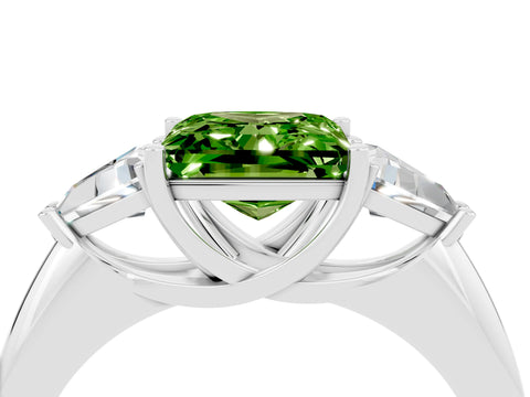 White gold Three-Stone Princess Cut Cut Diamond Ring with Trillion Side Stones and Four-Prong Setting_4