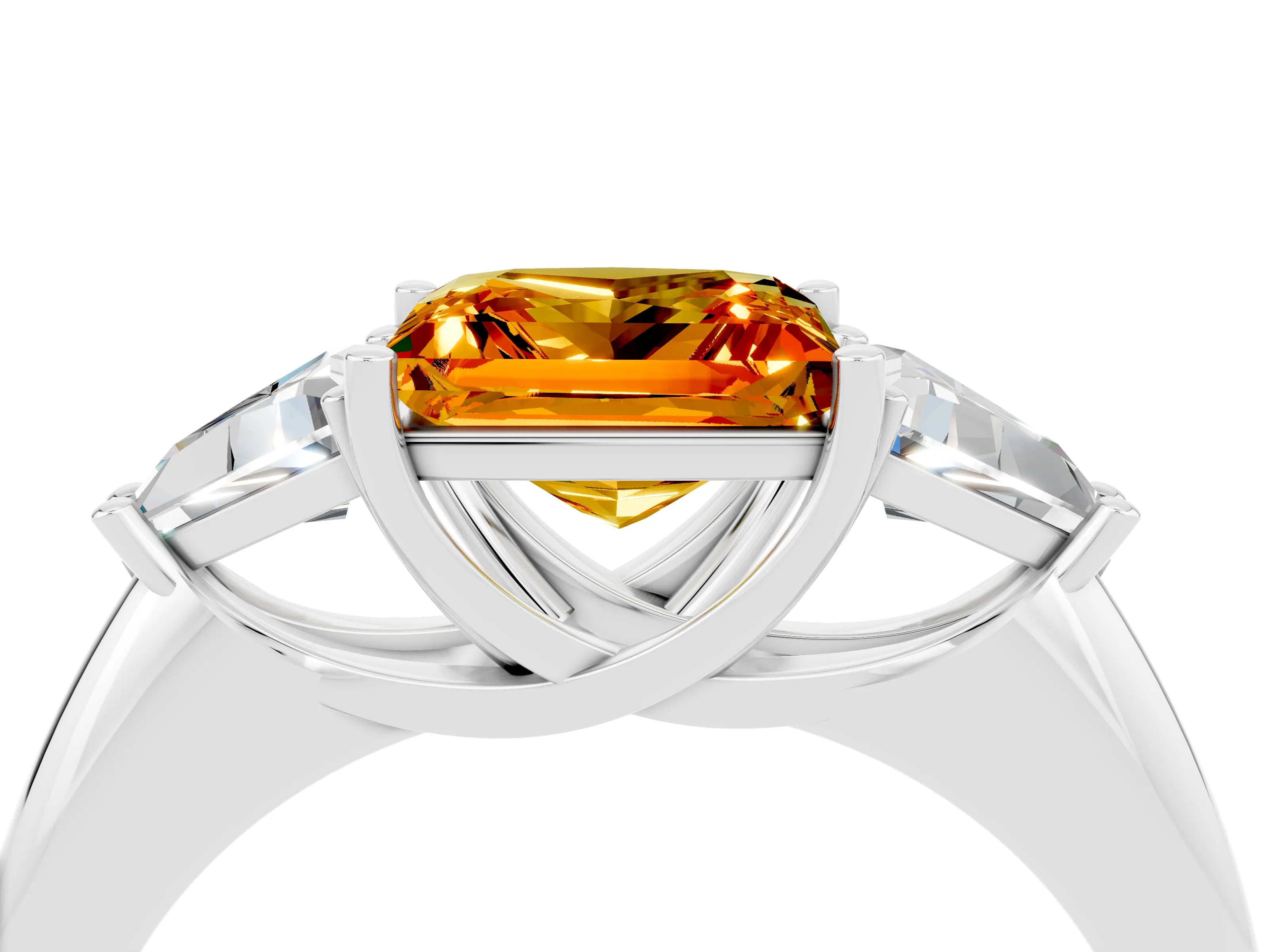 White gold Three-Stone Princess Cut Cut Diamond Ring with Trillion Side Stones and Four-Prong Setting_4