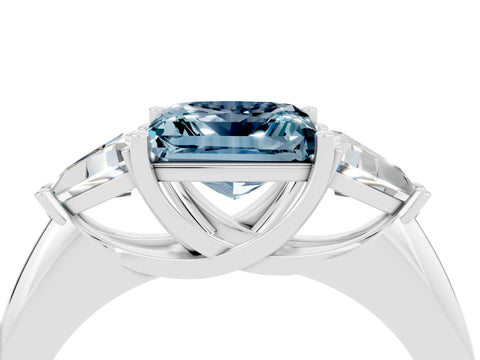White gold Three-Stone Princess Cut Cut Diamond Ring with Trillion Side Stones and Four-Prong Setting_4