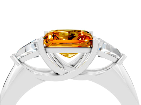 White gold Three-Stone Princess Cut Cut Diamond Ring with Trillion Side Stones and Four-Prong Setting_4