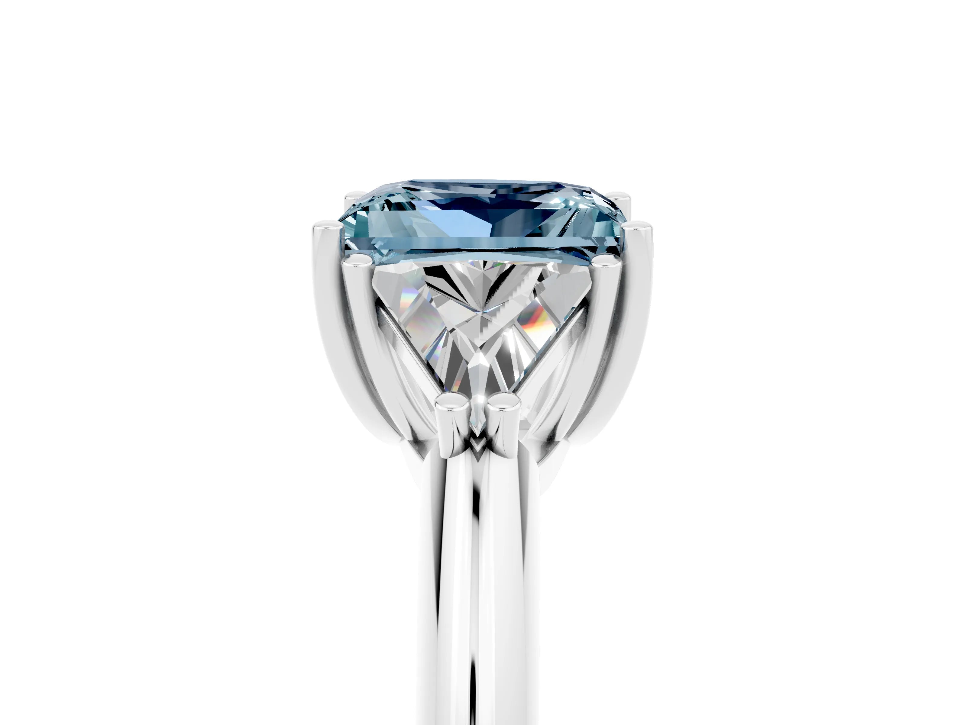 White gold Three-Stone Princess Cut Cut Diamond Ring with Trillion Side Stones and Four-Prong Setting_5