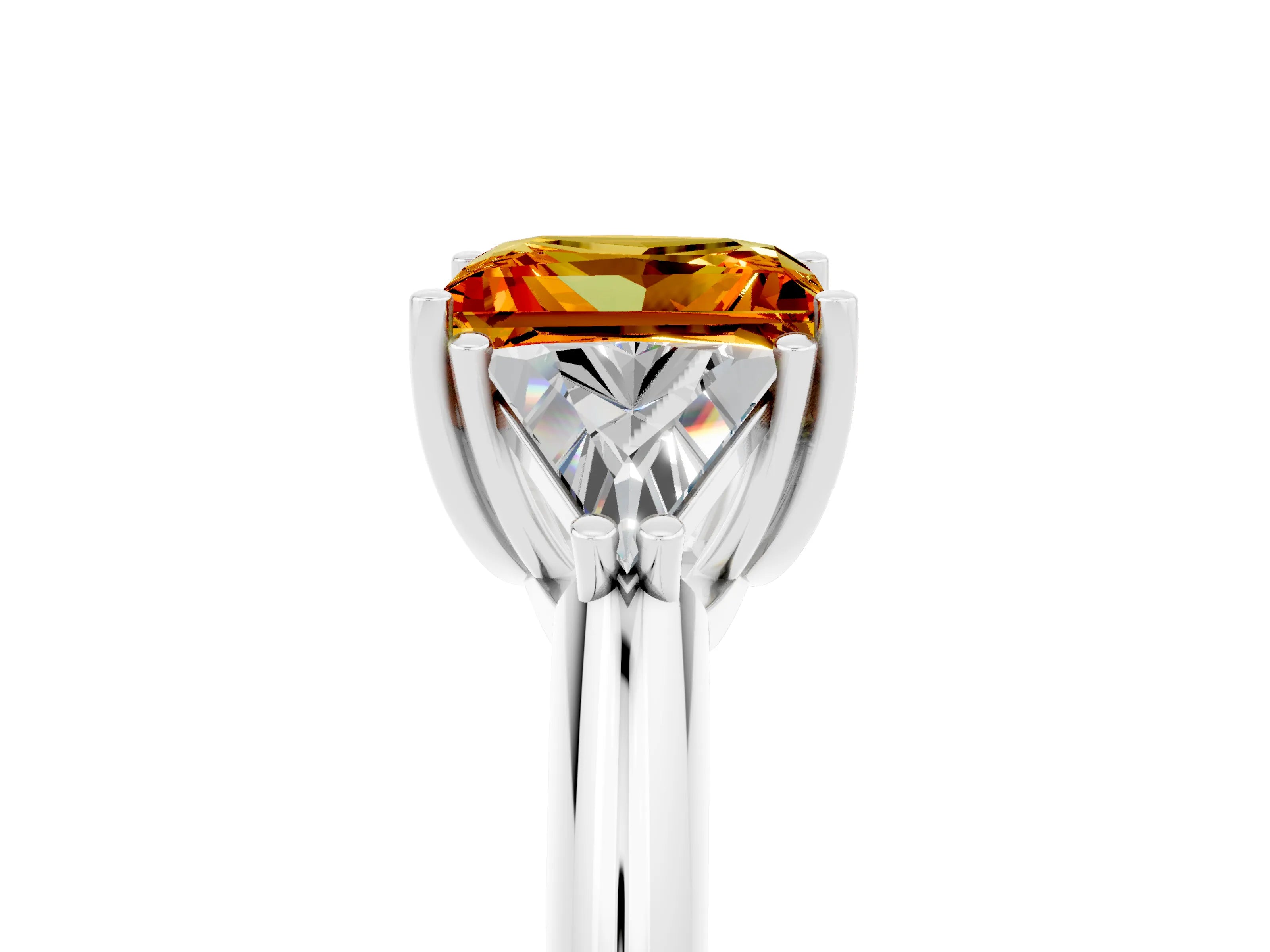 White gold Three-Stone Princess Cut Cut Diamond Ring with Trillion Side Stones and Four-Prong Setting_5