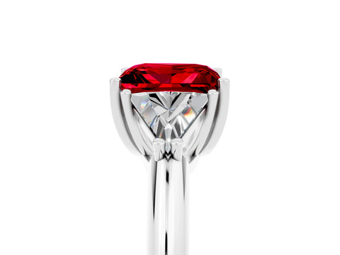 White gold Three-Stone Princess Cut Cut Diamond Ring with Trillion Side Stones and Four-Prong Setting_5
