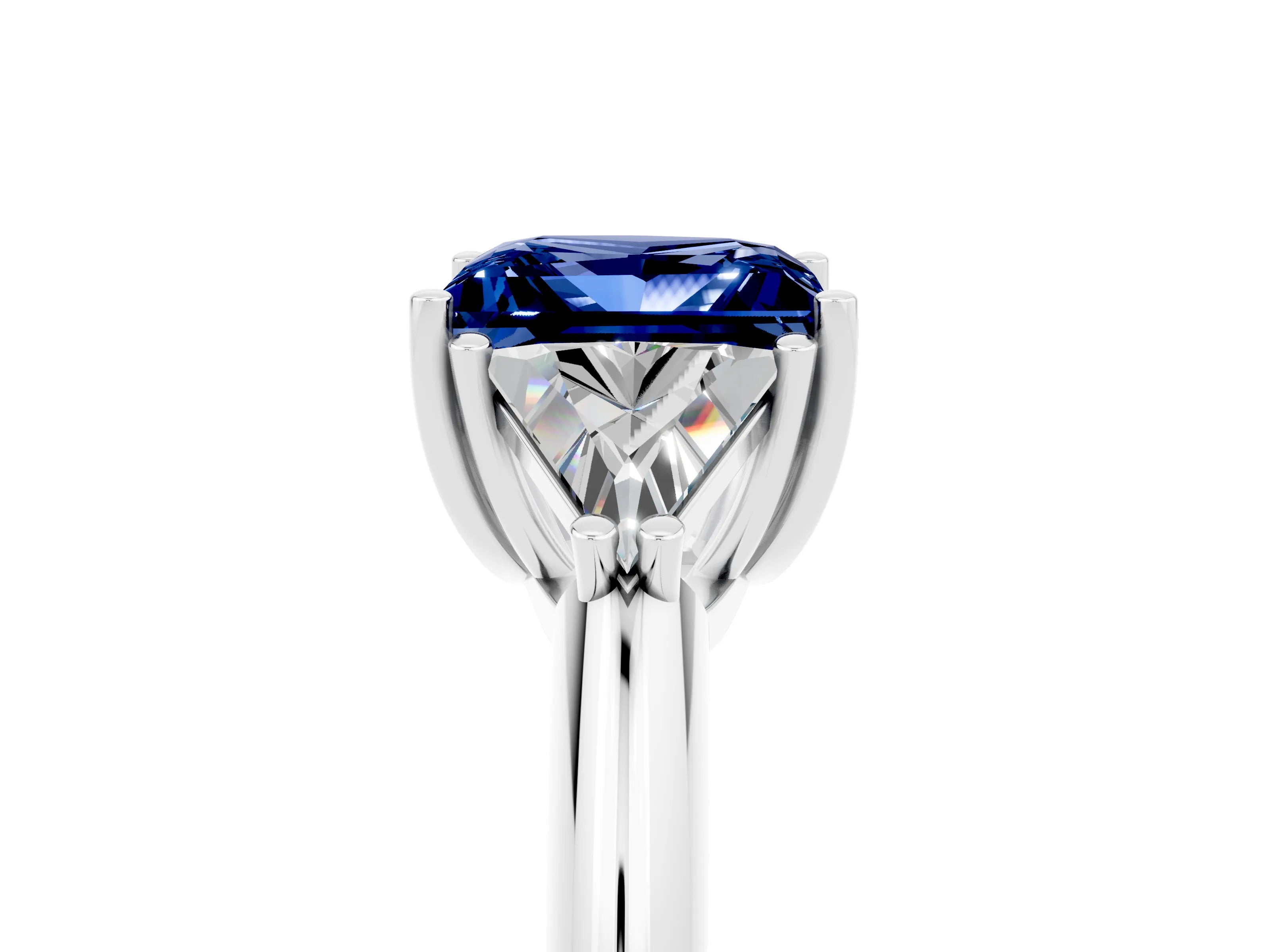 White gold Three-Stone Princess Cut Cut Diamond Ring with Trillion Side Stones and Four-Prong Setting_5