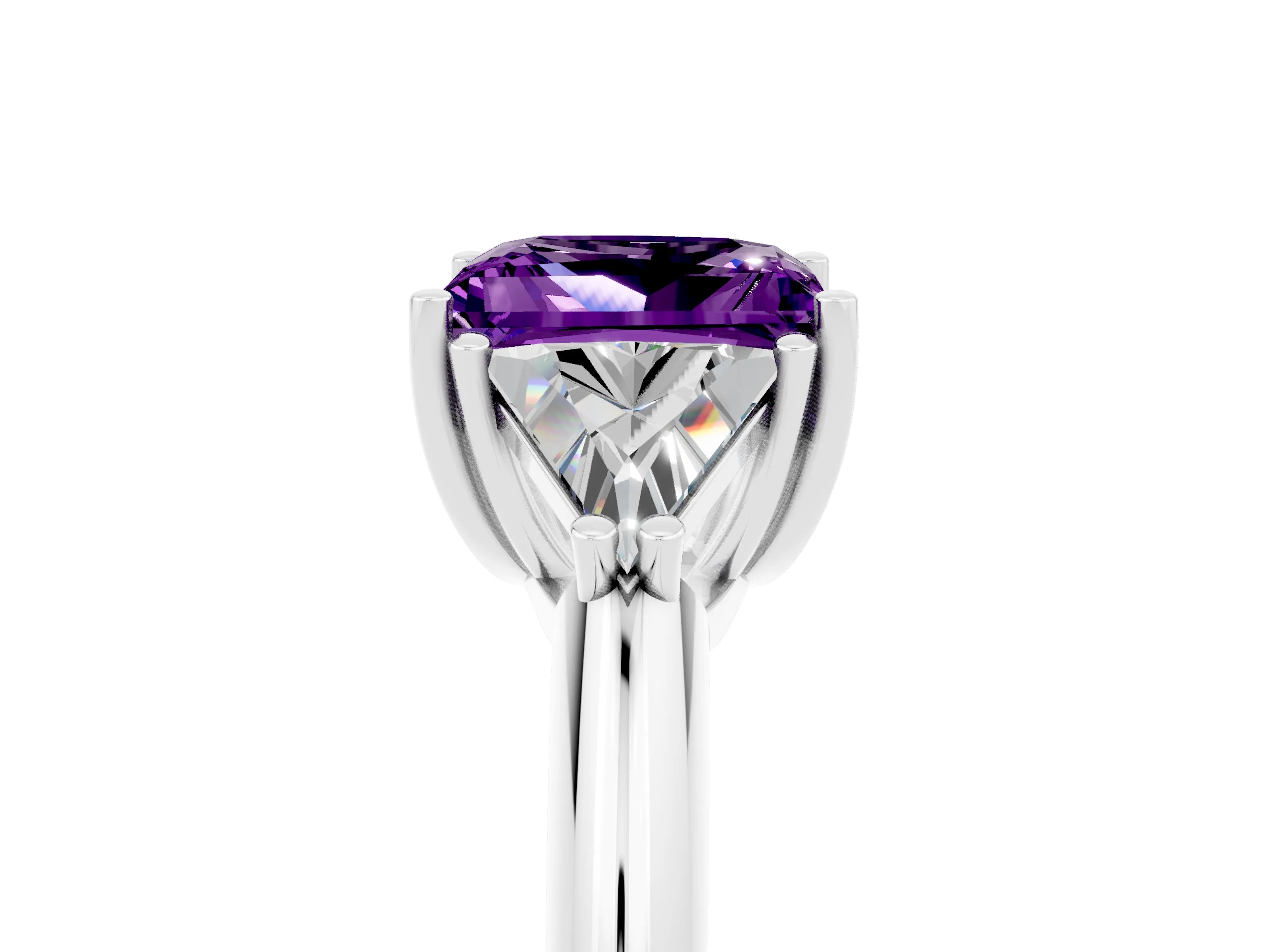 White gold Three-Stone Princess Cut Cut Diamond Ring with Trillion Side Stones and Four-Prong Setting_5