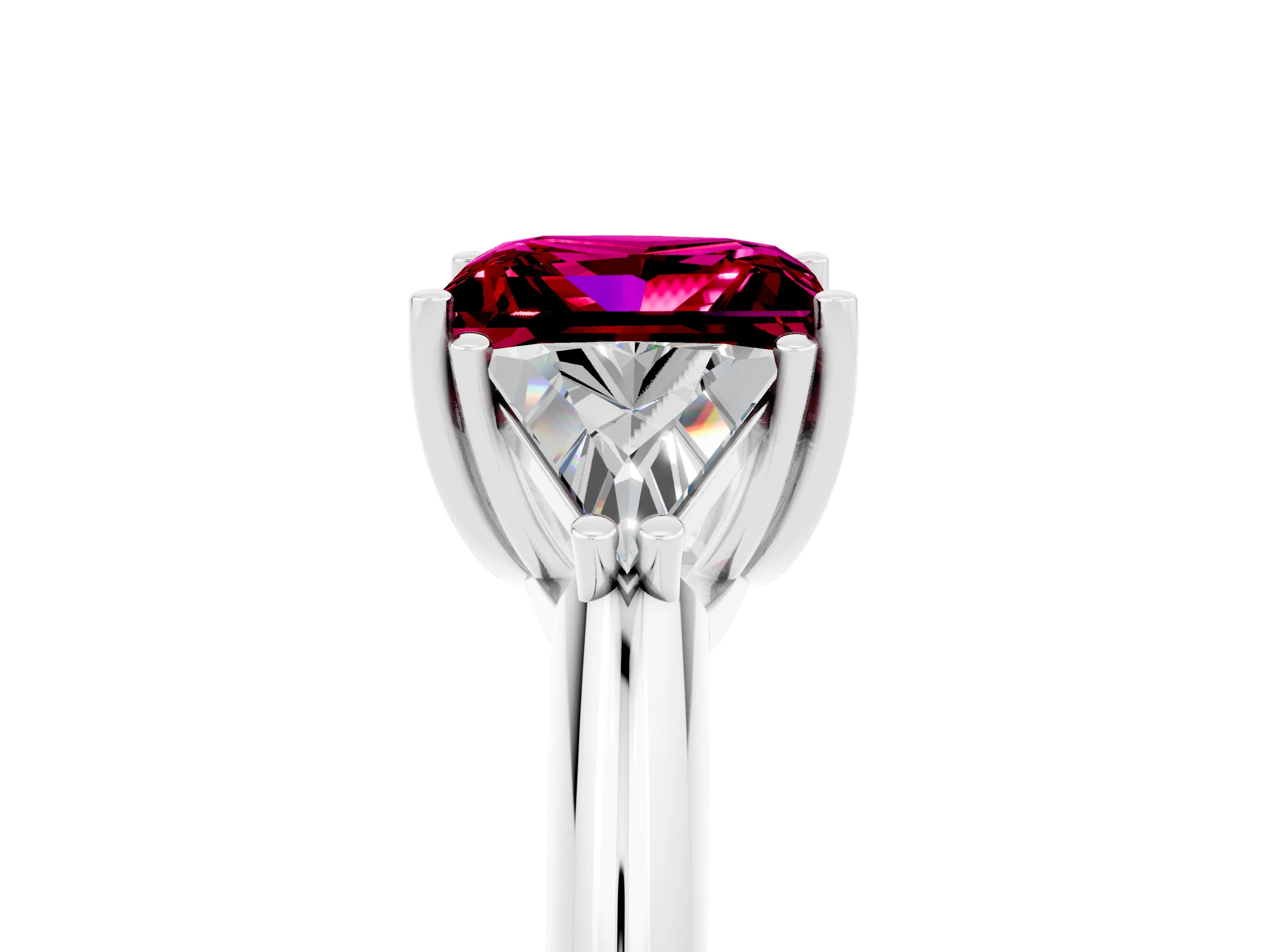 White gold Three-Stone Princess Cut Cut Diamond Ring with Trillion Side Stones and Four-Prong Setting_5