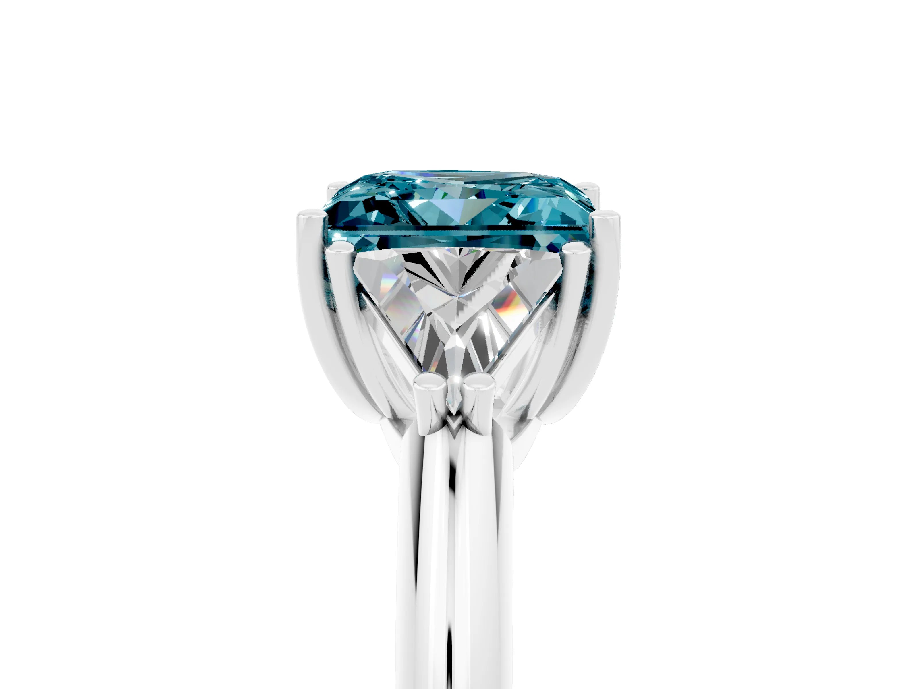 White gold Three-Stone Princess Cut Cut Diamond Ring with Trillion Side Stones and Four-Prong Setting_5