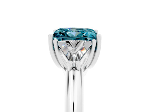 White gold Three-Stone Princess Cut Cut Diamond Ring with Trillion Side Stones and Four-Prong Setting_5