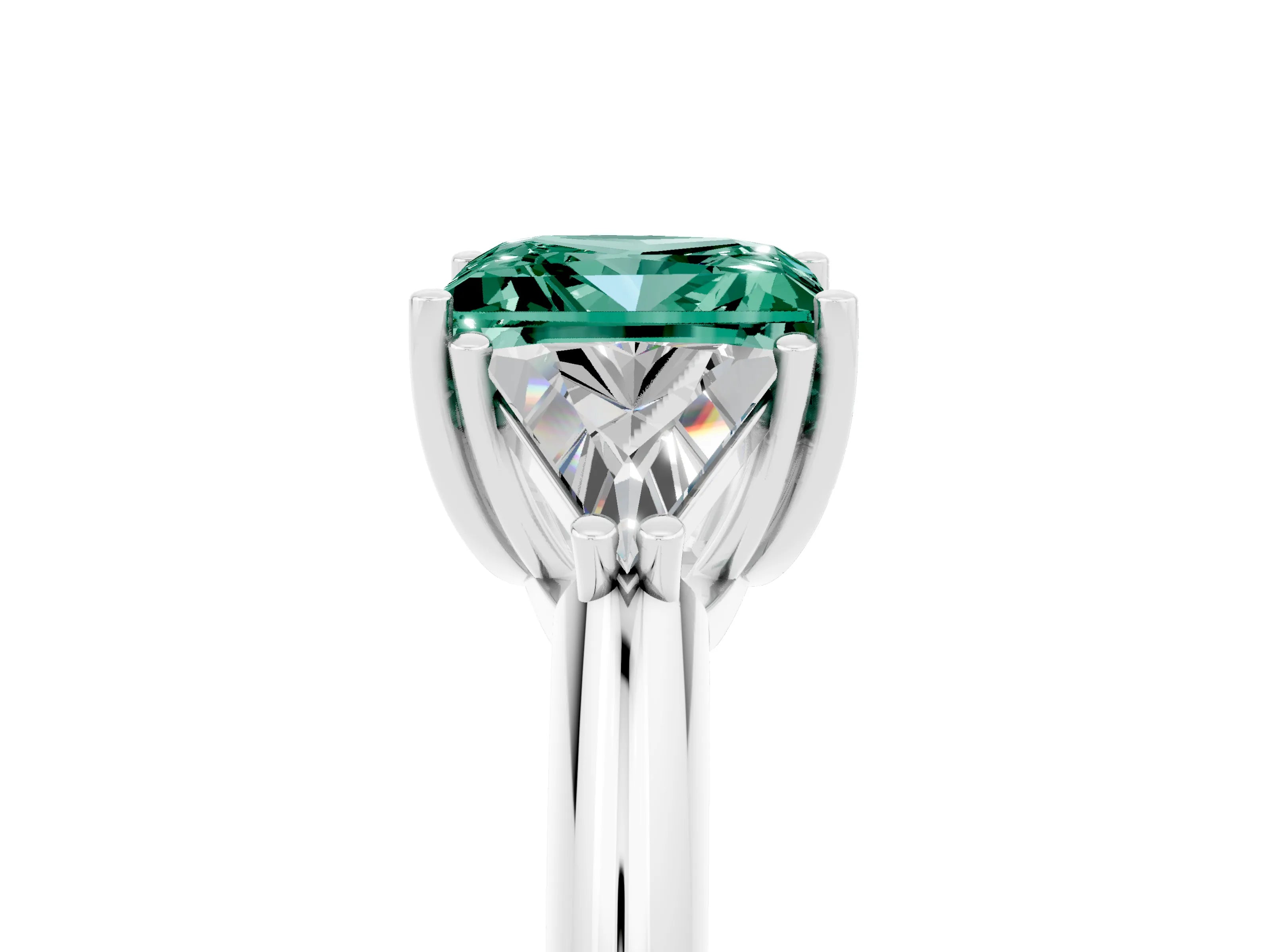 White gold Three-Stone Princess Cut Cut Diamond Ring with Trillion Side Stones and Four-Prong Setting_5