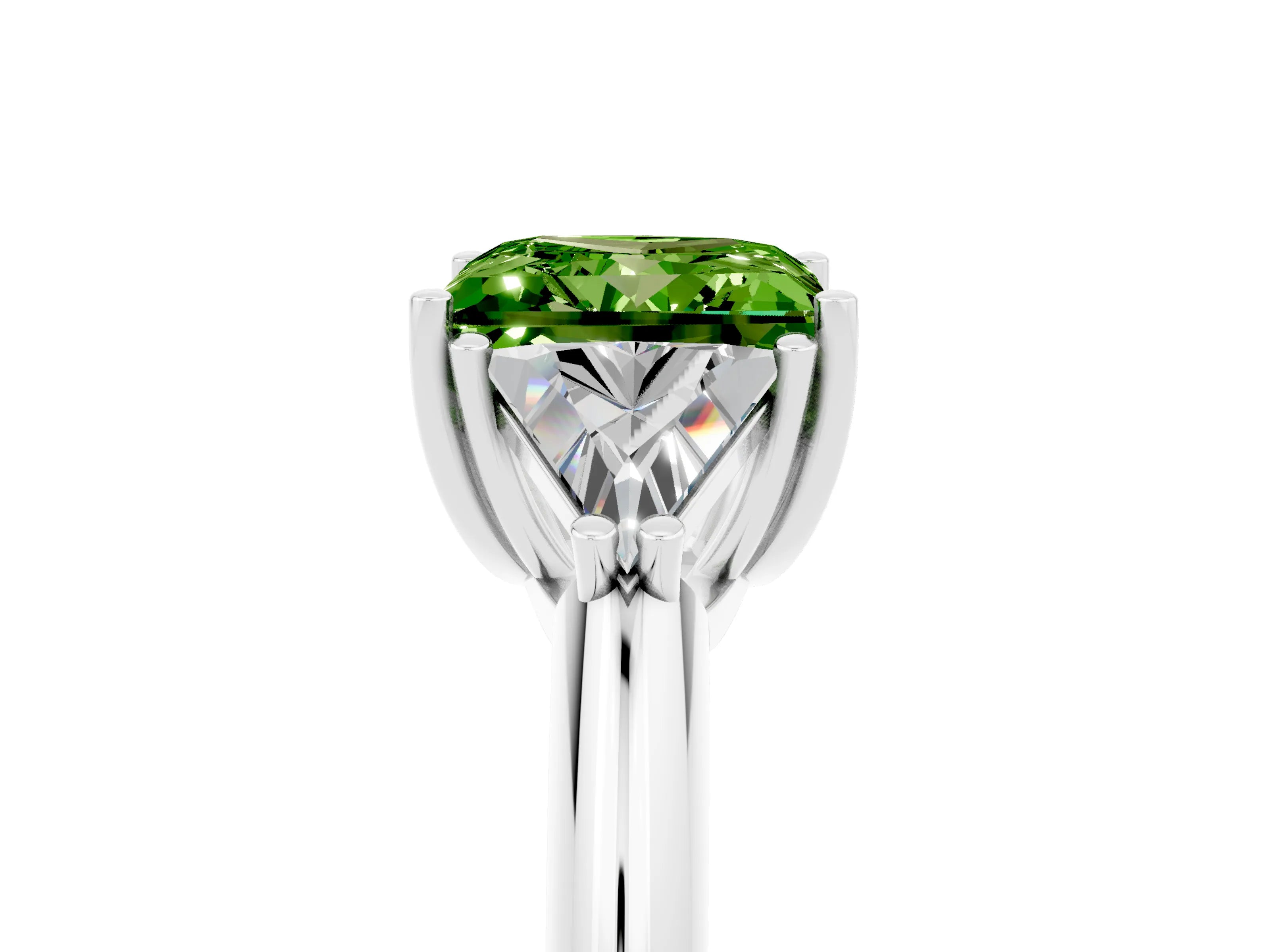White gold Three-Stone Princess Cut Cut Diamond Ring with Trillion Side Stones and Four-Prong Setting_5