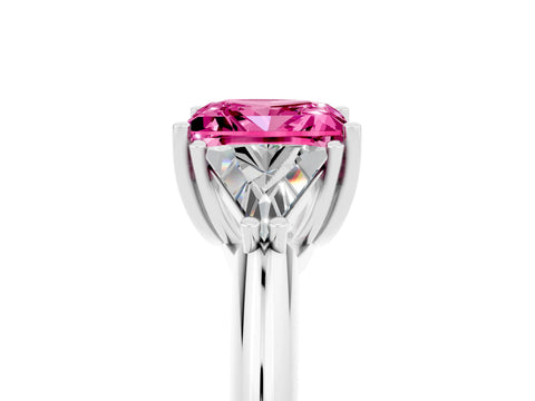 White gold Three-Stone Princess Cut Cut Diamond Ring with Trillion Side Stones and Four-Prong Setting_5