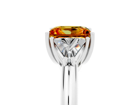 White gold Three-Stone Princess Cut Cut Diamond Ring with Trillion Side Stones and Four-Prong Setting_5
