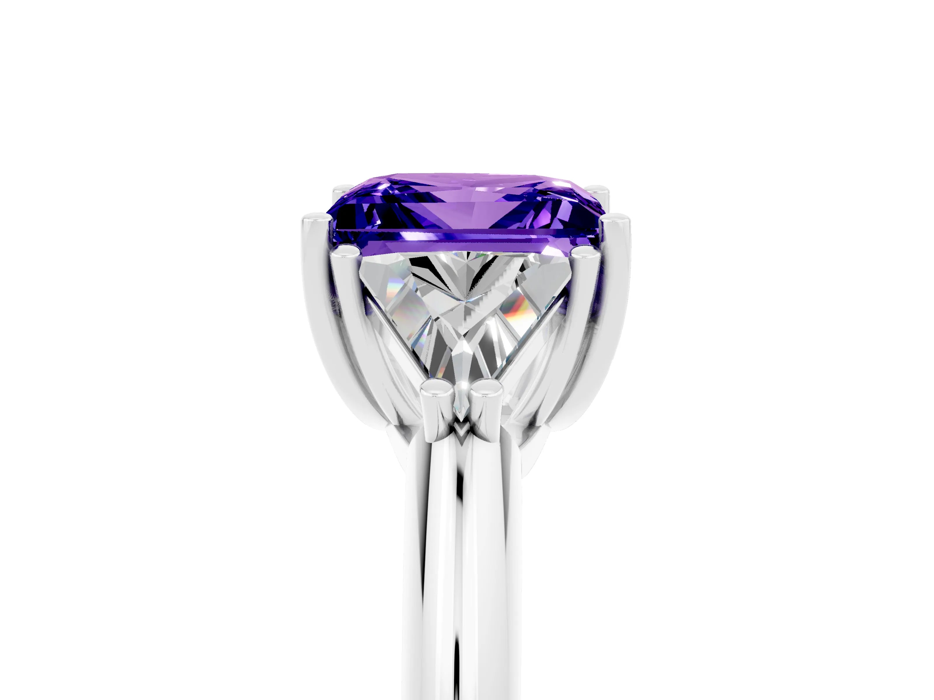 White gold Three-Stone Princess Cut Cut Diamond Ring with Trillion Side Stones and Four-Prong Setting_5