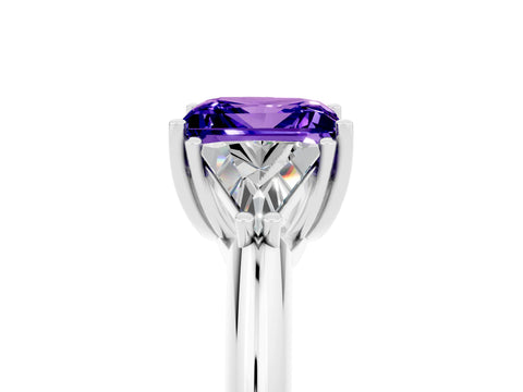 White gold Three-Stone Princess Cut Cut Diamond Ring with Trillion Side Stones and Four-Prong Setting_5