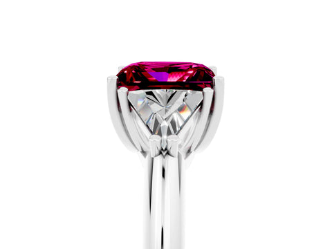 White gold Three-Stone Princess Cut Cut Diamond Ring with Trillion Side Stones and Four-Prong Setting_5