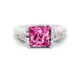 White gold Three-Stone Princess Cut Cut Diamond Ring with Trillion Side Stones and Four-Prong Setting