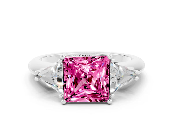 Platinum Three-Stone Princess Cut Cut Diamond Ring with Trillion Side Stones and Four-Prong Setting