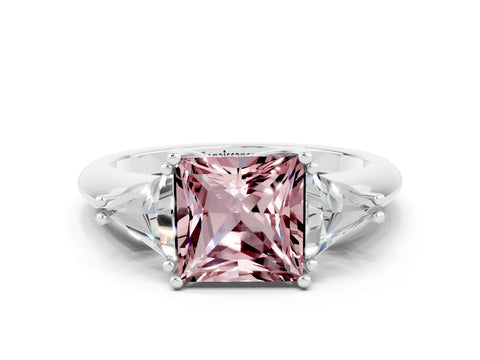 White gold Three-Stone Princess Cut Cut Diamond Ring with Trillion Side Stones and Four-Prong Setting