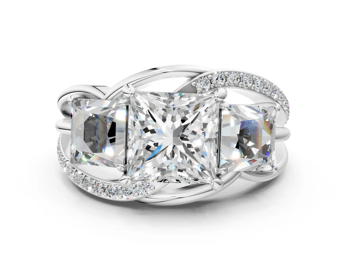 White gold Three-Stone Princess Cut Cut Diamond Split Shank Prong Set Ring_19