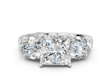 White gold Three-Stone Princess Cut Cut Milgrain Band Prong Setting Ring_86