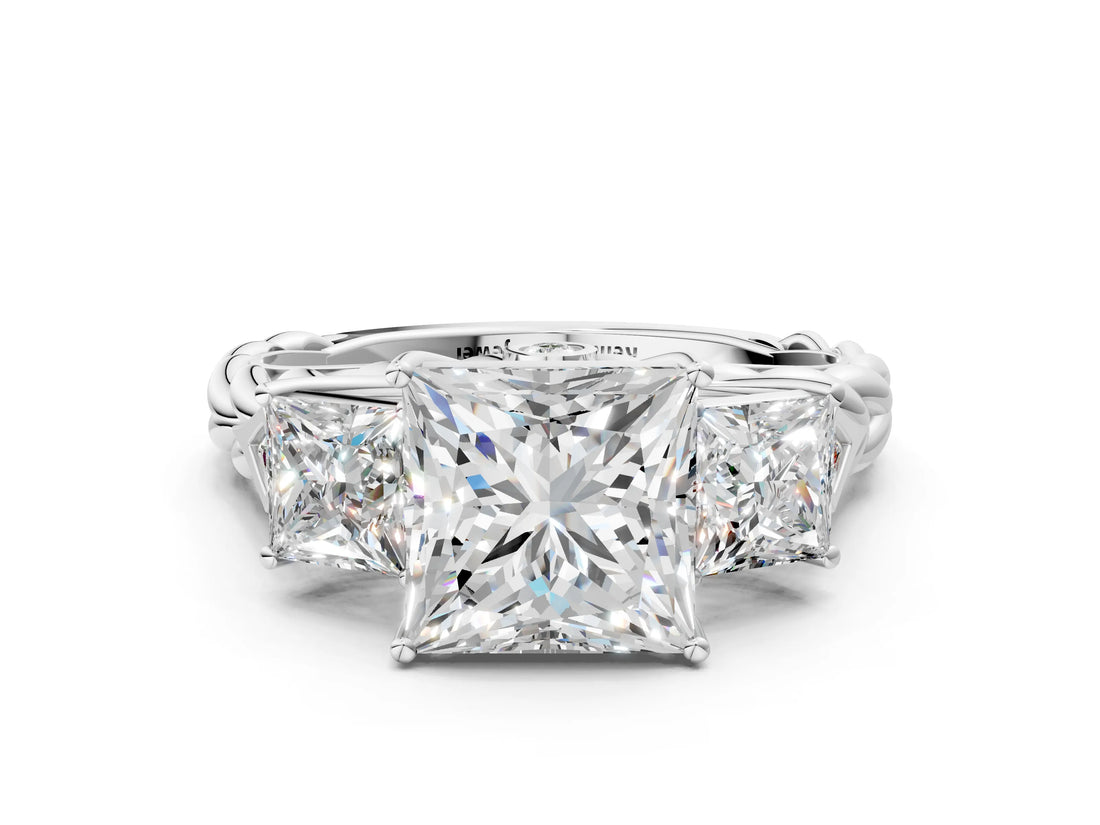White gold Three-Stone Princess Cut Diamond Braided Band Ring with Four-Prong Setting_82