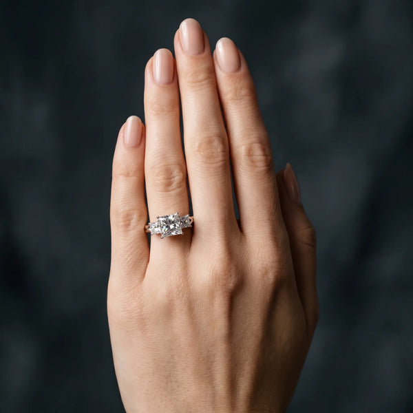 White gold Three-Stone Princess Cut Diamond Braided Band Ring with Four-Prong Setting
