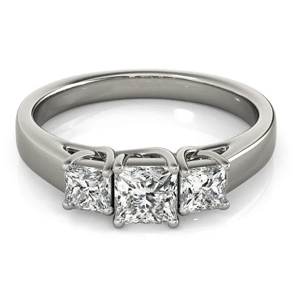 White gold Three-Stone Princess Cut Diamond Engagement Ring with Channel Set Band and Four-Prong Setting