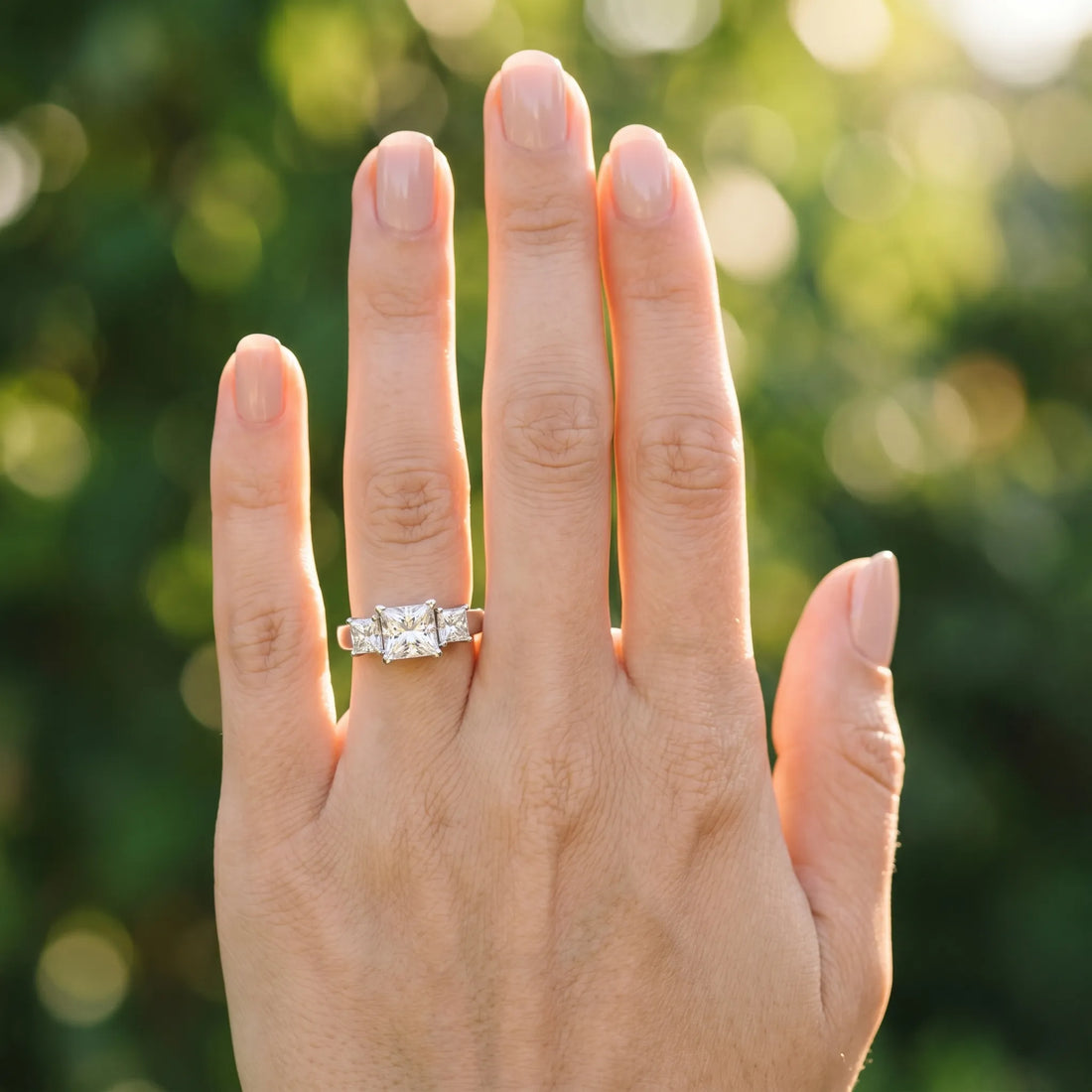 White gold Three-Stone Princess Cut Diamond Engagement Ring with Channel Set Band and Four-Prong Setting_28